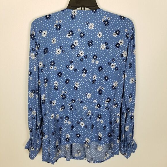 Talbots Women Plus Floral Wrap Blouse Top Size 2X Petite Blue Long Sleeve - Picture 4 of 6